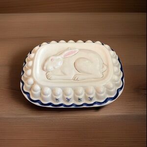 Vintage Ceramic Bunny Wall Plaque Hand Painted Easter Rabbit Cottagecore 11x8x2